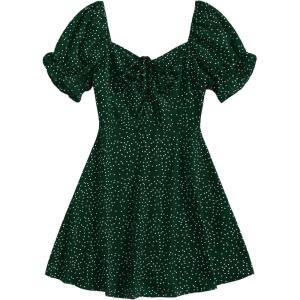 imageFloerns Womens Summer Drawstring Sweetheart Neck Puff Sleeve A Line Short DressForest Green