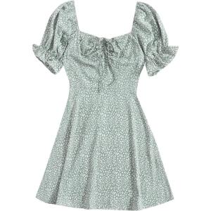 imageFloerns Womens Summer Drawstring Sweetheart Neck Puff Sleeve A Line Short DressMint Green