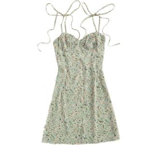 imageFloerns Womens Summer Tie Strap Ditsy Floral A Line Cami DressGreen