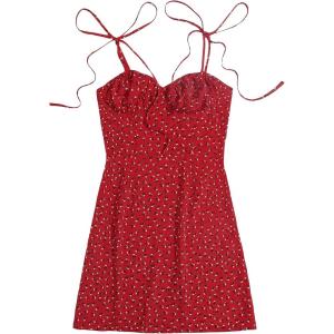 imageFloerns Womens Summer Tie Strap Ditsy Floral A Line Cami DressRose Red
