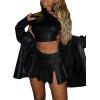 imageFloerns Womens Metallic Mini Skirt Low Rise Buckle Detail Zipper Slit Short Pleated SkirtBlack