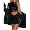 imageFloerns Womens Metallic Mini Skirt Low Rise Buckle Detail Zipper Slit Short Pleated SkirtBlack
