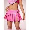 imageFloerns Womens Metallic Mini Skirt Low Rise Buckle Detail Zipper Slit Short Pleated SkirtPink