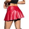imageFloerns Womens Metallic Mini Skirt Low Rise Buckle Detail Zipper Slit Short Pleated SkirtRed