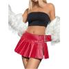 imageFloerns Womens Metallic Mini Skirt Low Rise Buckle Detail Zipper Slit Short Pleated SkirtRed