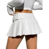 imageFloerns Womens Metallic Mini Skirt Low Rise Buckle Detail Zipper Slit Short Pleated SkirtWhite