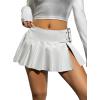 imageFloerns Womens Metallic Mini Skirt Low Rise Buckle Detail Zipper Slit Short Pleated SkirtWhite