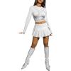 imageFloerns Womens Metallic Mini Skirt Low Rise Buckle Detail Zipper Slit Short Pleated SkirtWhite