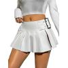 imageFloerns Womens Metallic Mini Skirt Low Rise Buckle Detail Zipper Slit Short Pleated SkirtWhite