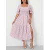 imageFloerns Womens Plus Size Boho Floral Print Shirred Ruffle Hem A Line Long DressPink Flower