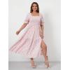 imageFloerns Womens Plus Size Boho Floral Print Shirred Ruffle Hem A Line Long DressPink Flower