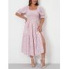 imageFloerns Womens Plus Size Boho Floral Print Shirred Ruffle Hem A Line Long DressPink Flower