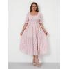 imageFloerns Womens Plus Size Boho Floral Print Shirred Ruffle Hem A Line Long DressPink Flower