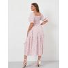 imageFloerns Womens Plus Size Boho Floral Print Shirred Ruffle Hem A Line Long DressPink Flower