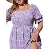 imageFloerns Womens Plus Size Boho Floral Print Shirred Ruffle Hem A Line Long DressPurple