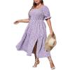 imageFloerns Womens Plus Size Boho Floral Print Shirred Ruffle Hem A Line Long DressPurple