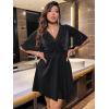 imageFloerns Womens Plus Size Glitter Wrap V Neck Short Sleeve Party A Line DressAzure Black