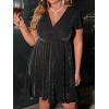imageFloerns Womens Plus Size Glitter Wrap V Neck Short Sleeve Party A Line DressBlack