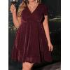 imageFloerns Womens Plus Size Glitter Wrap V Neck Short Sleeve Party A Line DressBurgundy