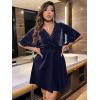 imageFloerns Womens Plus Size Glitter Wrap V Neck Short Sleeve Party A Line DressDark Blue