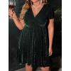 imageFloerns Womens Plus Size Glitter Wrap V Neck Short Sleeve Party A Line DressDark Green