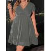 imageFloerns Womens Plus Size Glitter Wrap V Neck Short Sleeve Party A Line DressGrey