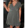 imageFloerns Womens Plus Size Glitter Wrap V Neck Short Sleeve Party A Line DressGrey