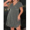 imageFloerns Womens Plus Size Glitter Wrap V Neck Short Sleeve Party A Line DressGrey