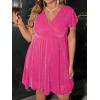 imageFloerns Womens Plus Size Glitter Wrap V Neck Short Sleeve Party A Line DressHot Pink