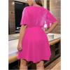 imageFloerns Womens Plus Size Glitter Wrap V Neck Short Sleeve Party A Line DressHot Pink Solid