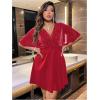 imageFloerns Womens Plus Size Glitter Wrap V Neck Short Sleeve Party A Line DressHot Red