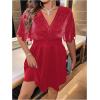 imageFloerns Womens Plus Size Glitter Wrap V Neck Short Sleeve Party A Line DressHot Red