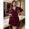 imageFloerns Womens Plus Size Glitter Wrap V Neck Short Sleeve Party A Line DressMaroon