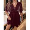 imageFloerns Womens Plus Size Glitter Wrap V Neck Short Sleeve Party A Line DressMaroon