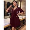imageFloerns Womens Plus Size Glitter Wrap V Neck Short Sleeve Party A Line DressMaroon