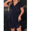 imageFloerns Womens Plus Size Glitter Wrap V Neck Short Sleeve Party A Line DressNavy Blue