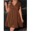 imageFloerns Womens Plus Size Glitter Wrap V Neck Short Sleeve Party A Line DressPlain Brown