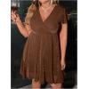 imageFloerns Womens Plus Size Glitter Wrap V Neck Short Sleeve Party A Line DressPlain Brown
