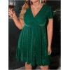 imageFloerns Womens Plus Size Glitter Wrap V Neck Short Sleeve Party A Line DressPlain Green