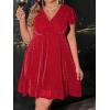 imageFloerns Womens Plus Size Glitter Wrap V Neck Short Sleeve Party A Line DressRed