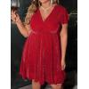 imageFloerns Womens Plus Size Glitter Wrap V Neck Short Sleeve Party A Line DressRed