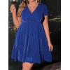 imageFloerns Womens Plus Size Glitter Wrap V Neck Short Sleeve Party A Line DressRoyal Blue