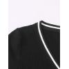 imageFloerns Womens Short Sleeve V Neck Striped Trim Rib Knit Bodycon T Shirt Mini DressBlack