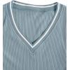 imageFloerns Womens Short Sleeve V Neck Striped Trim Rib Knit Bodycon T Shirt Mini DressBlue