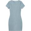 imageFloerns Womens Short Sleeve V Neck Striped Trim Rib Knit Bodycon T Shirt Mini DressBlue