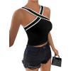 imageFloerns Womens Solid Criss Cross Halter Top Sleeveless Tee ShirtBlack Ink
