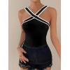 imageFloerns Womens Solid Criss Cross Halter Top Sleeveless Tee ShirtBlack Ink
