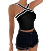 imageFloerns Womens Solid Criss Cross Halter Top Sleeveless Tee ShirtBlack Ink