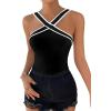 imageFloerns Womens Solid Criss Cross Halter Top Sleeveless Tee ShirtBlack Ink