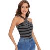 imageFloerns Womens Solid Criss Cross Halter Top Sleeveless Tee ShirtBlack Stripe